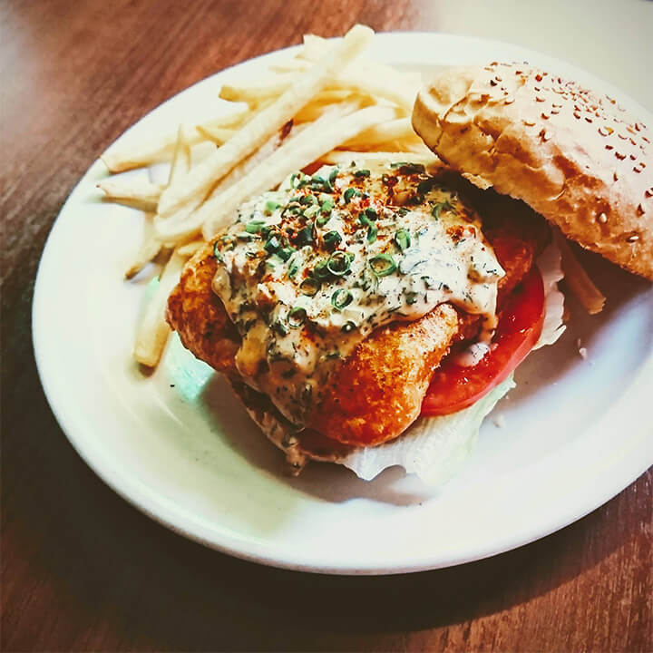 Beer Battered Catfish Burger with Rémoulade Sauce